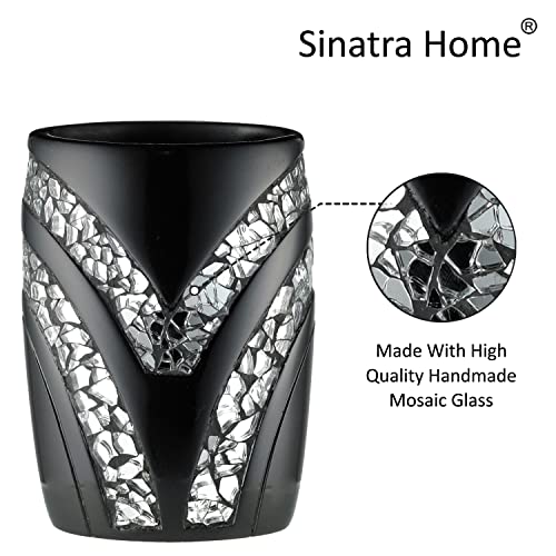 Zahari Home Sinatra Bath Tumbler Toothbrush And Toothpaste Holder Makeup Brushes Organizer, Black