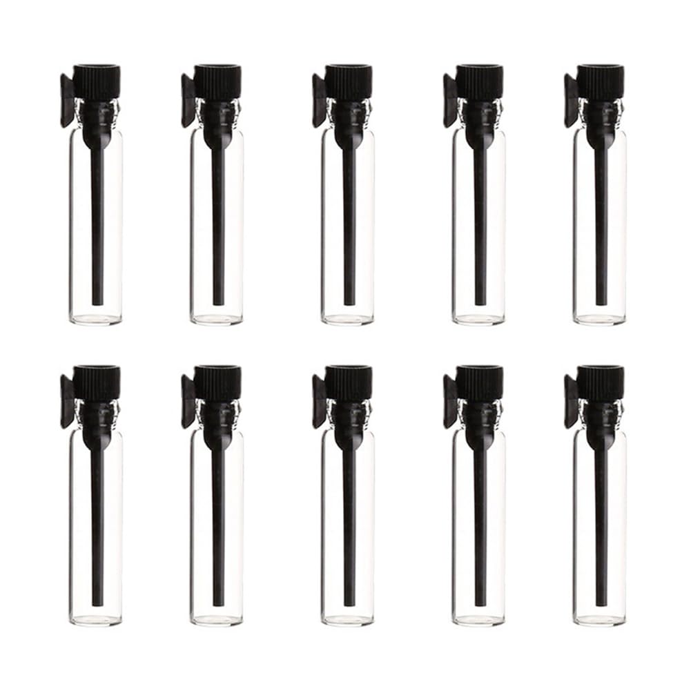 LJJCSFF 10PCS 1ml Sample Perfume Vials Cologne Sample Vials Perfume Sample Bottles Glass Vials Travel Samplers for Essential Oil