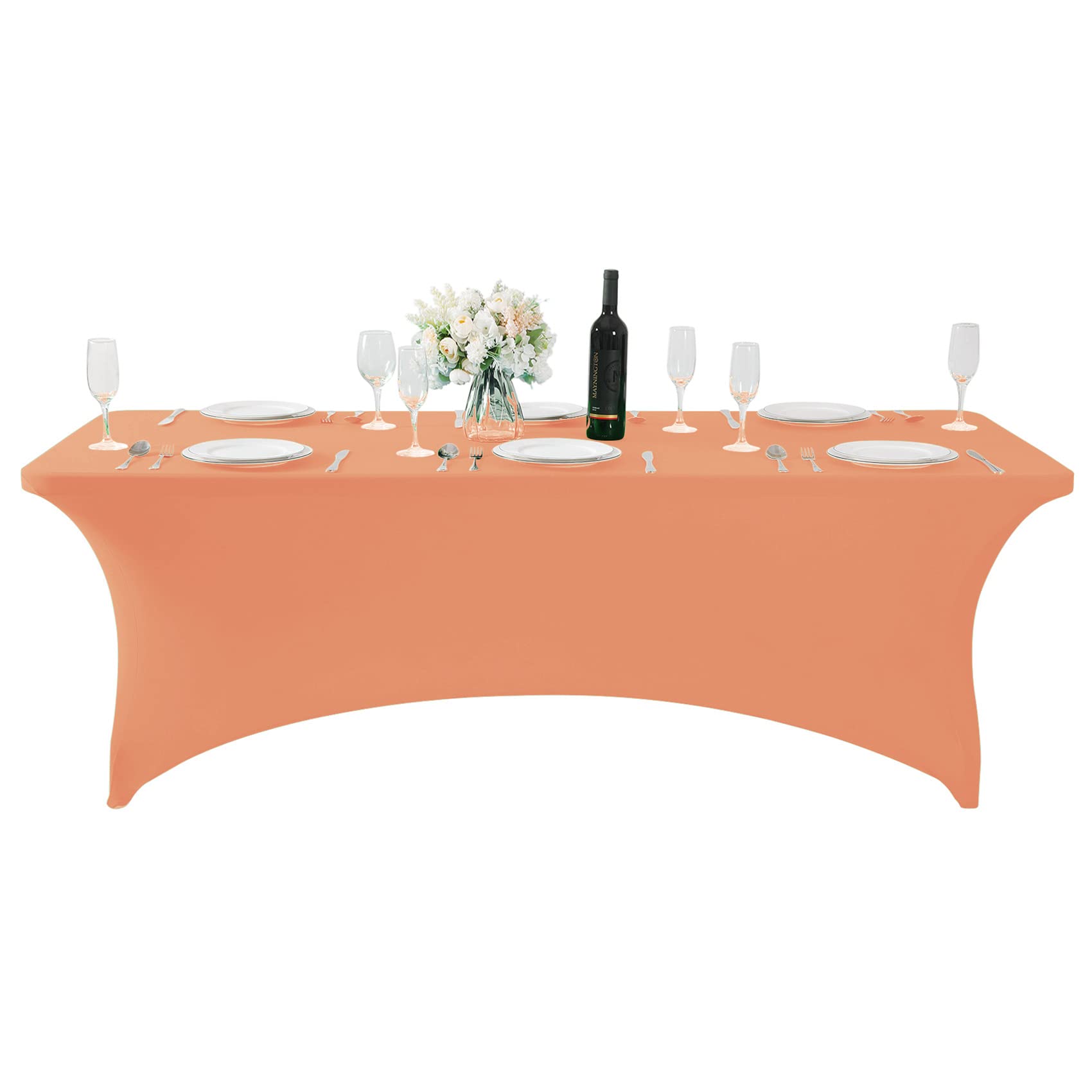 Hezuzo Spandex Table Cover For 8Ft Table Universal Fitted Stretch Tablecloth For Party, Banquet, Wedding And Events-Peach