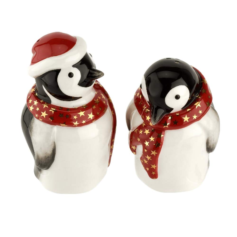Spode Christmas Tree Penguin Figurine 2 Piece Salt And Pepper Shaker Set, Incudes 4 Inch 3.25 Inch Penguins, Holiday Kitchen And