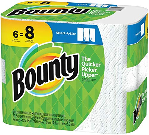 Bounty Select-A-Size Paper Towels, White, Big Rolls, 6 Count Of 74 Sheets Per Roll, 6 Count (Pack Of 1)