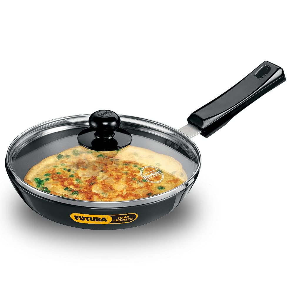 Hawkins Futura 20 Cm Frying Pan, Hard Anodised Fry Pan With Glass Lid, Small Frying Pan, Black (Af20G)