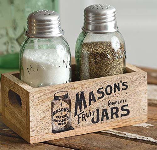 Masons Jars Wooden Salt & Pepper Caddy - Box Of 2