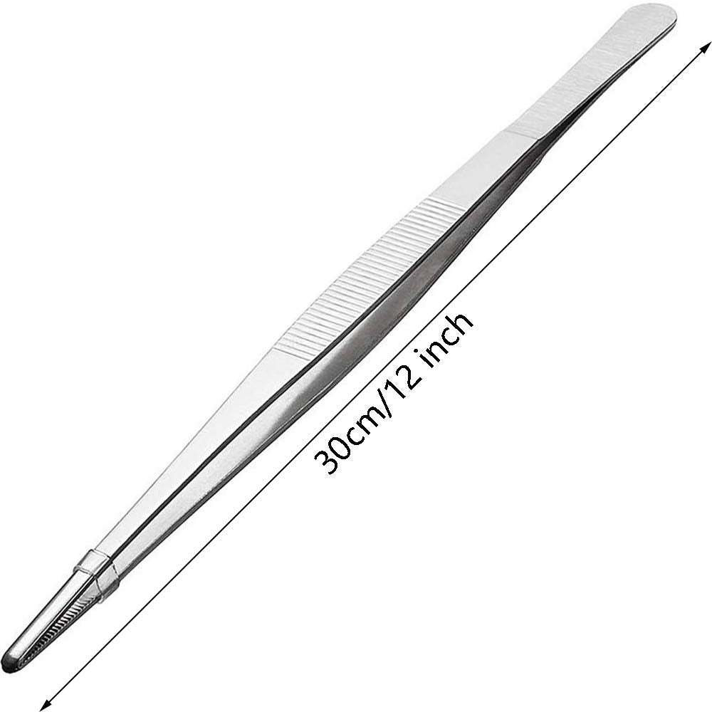 Gutsdoor Kitchen Tweezers Stainless Steel Food Tongs For Cooking Tongs With Precision Serrated Tips Medical Tweezers(12 Inch Str