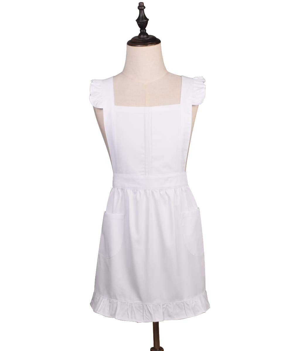 Love Potato Cotton Adjustable Kitchen White Retro Cosplay Maid Apron With Pockets