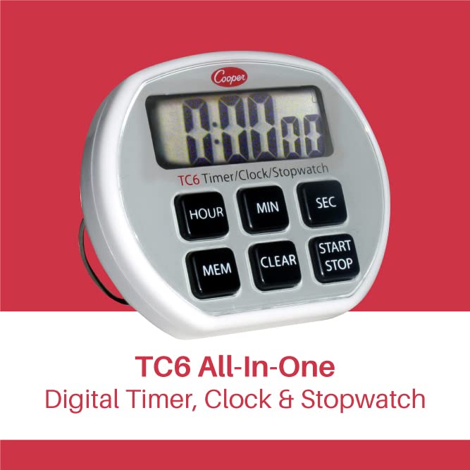 Cooper-Atkins Digital Timer / Clock / Stopwatch With Splashproof Case, 24 Hours Unit Range, Silver, 2.75'' X 2.375'' X .75''