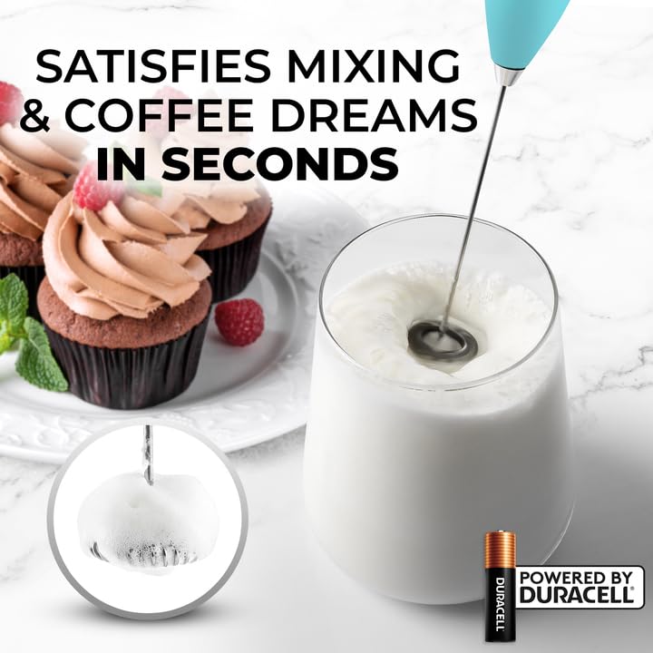 Zulay Powerful Milk Frother (4 Duracell Batteries Included) - Handheld Milk Frother Wand Drink Mixer For Coffee - Powerful Milk