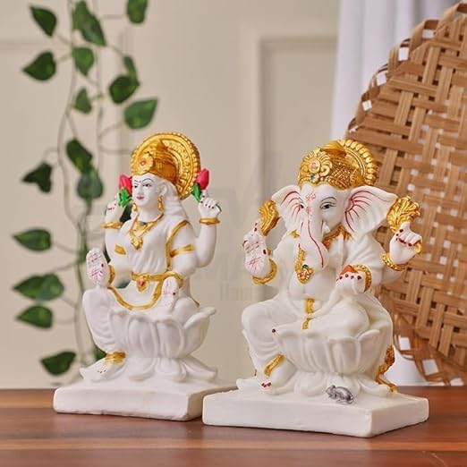 Sankalan Creations Marble Laxmi Ganesh Statue Laxmi-Ganesh Idols For Home Office Dcor Ganesh Laxmi Marble Showpiece Gift For Bir