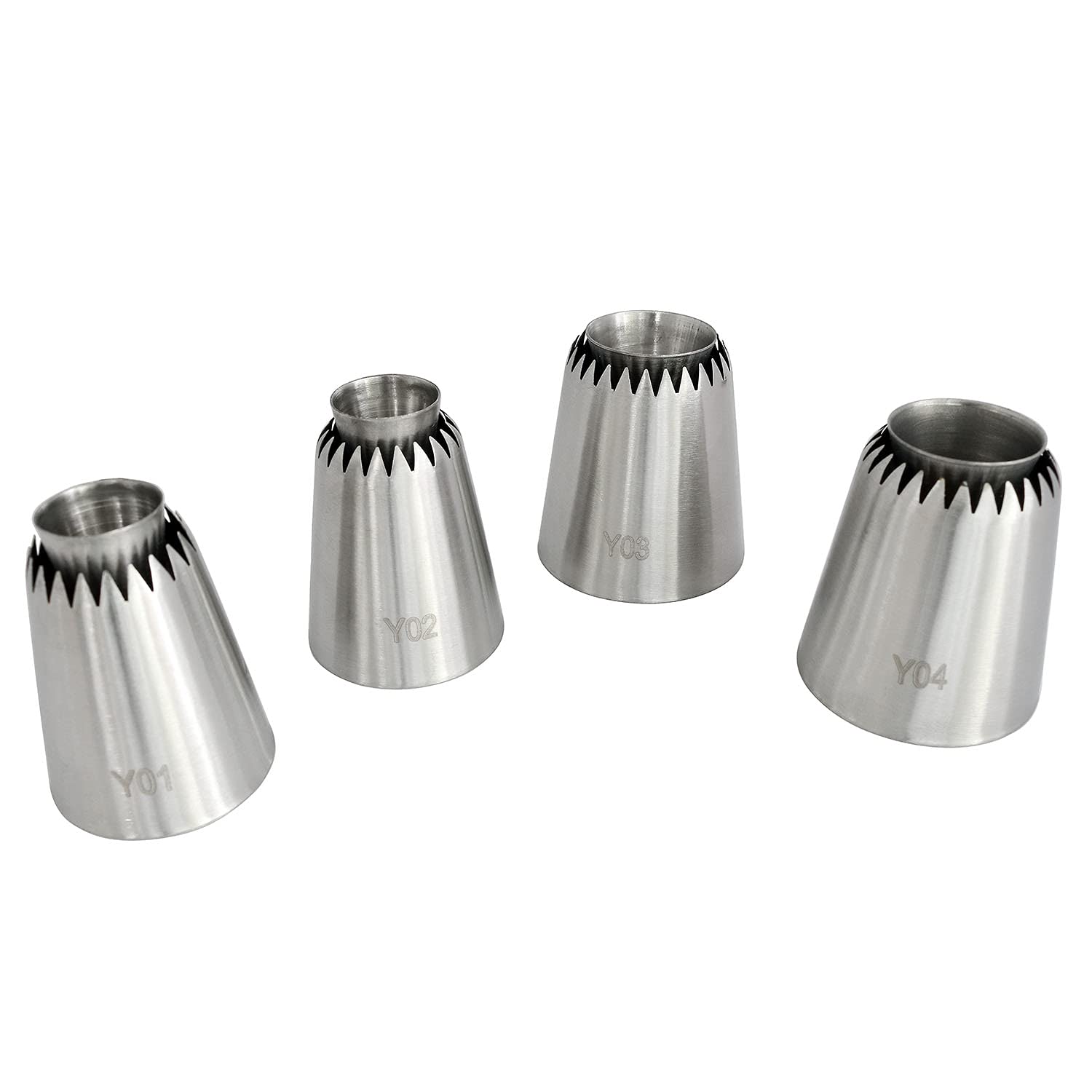 Longdex Sultan Piping Nozzle 4Pcs 304 Stainless Steel Russian Piping Tips Sultan Ring Baking Mold Icing Nozzle Cookies Cupcake I