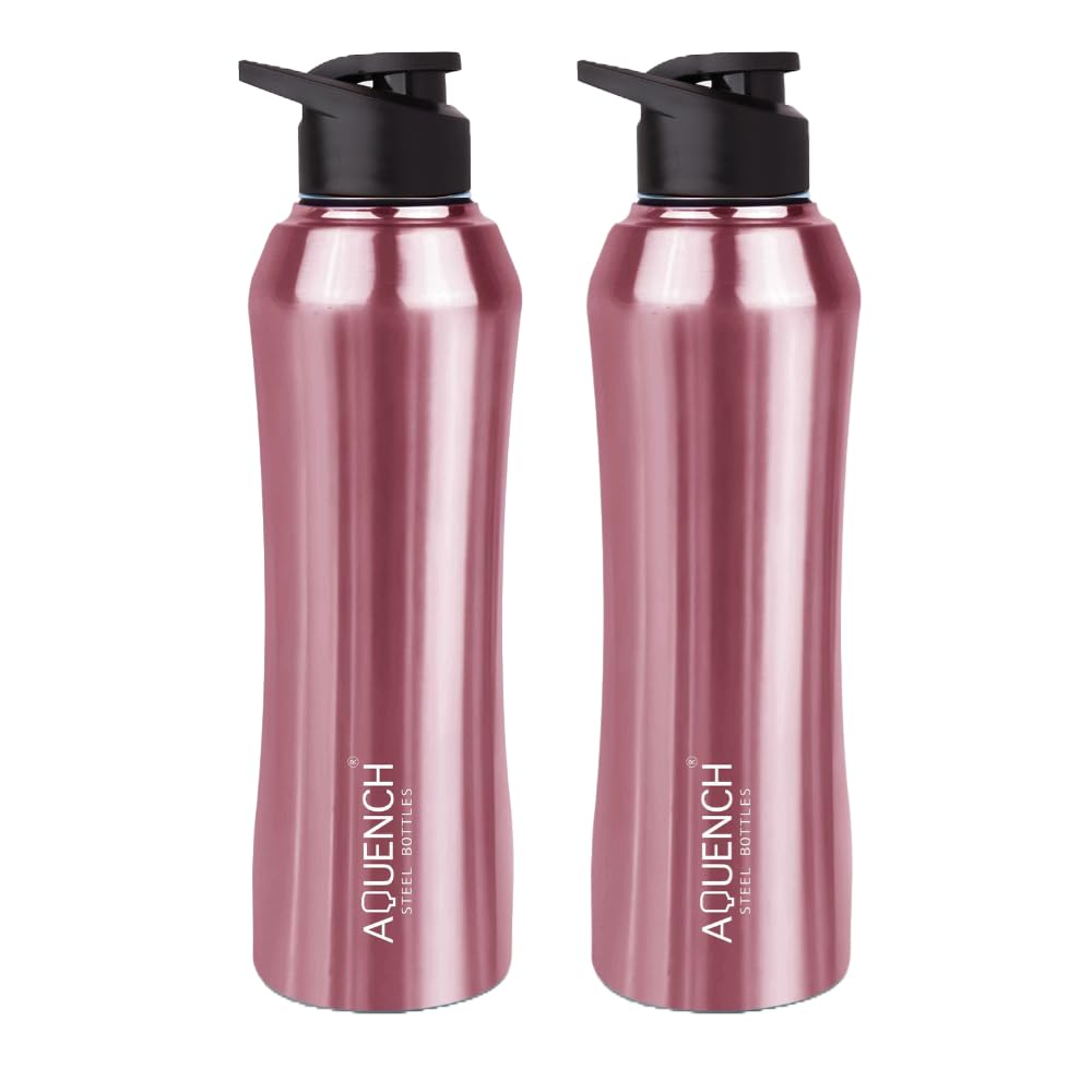 Aquench Stainless Steel Water Bottle, 1 Litre Capacity, Turquoise Gradient, Leak-Proof Sipper Cap (Pack Of 2, Pink)