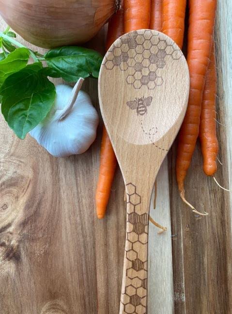 Talisman Designs Laser Etched Beechwood Tasting Spoon | Honey Bee Design | Cooking Spoon | Cute & Functional Kitchen Tool | Deco