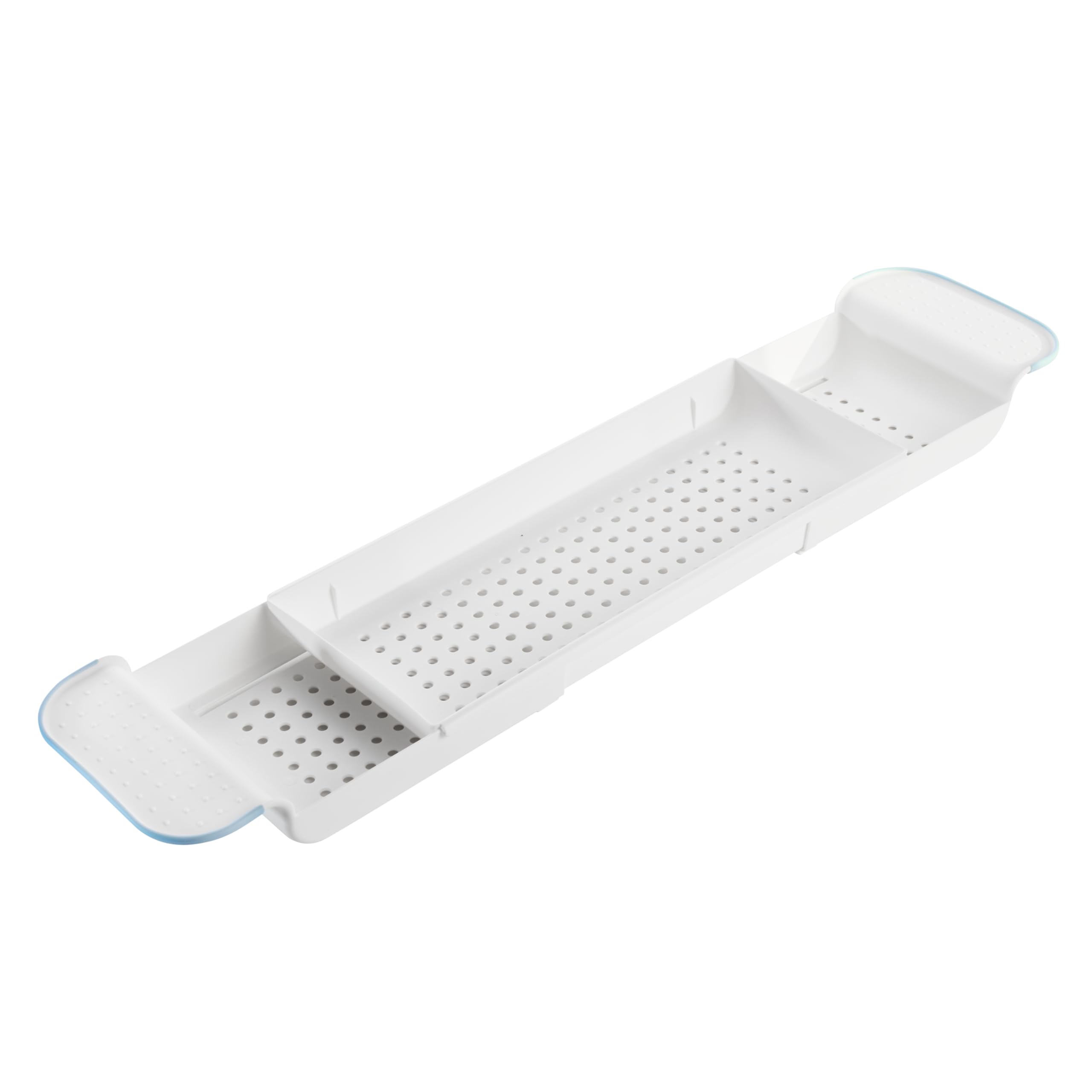 Madesmart Expandable Bath Tray For Bathtubs, Plastic Shower And Bath Shelf Caddy, White, Multifunctional Bathtub Bathroom Organi