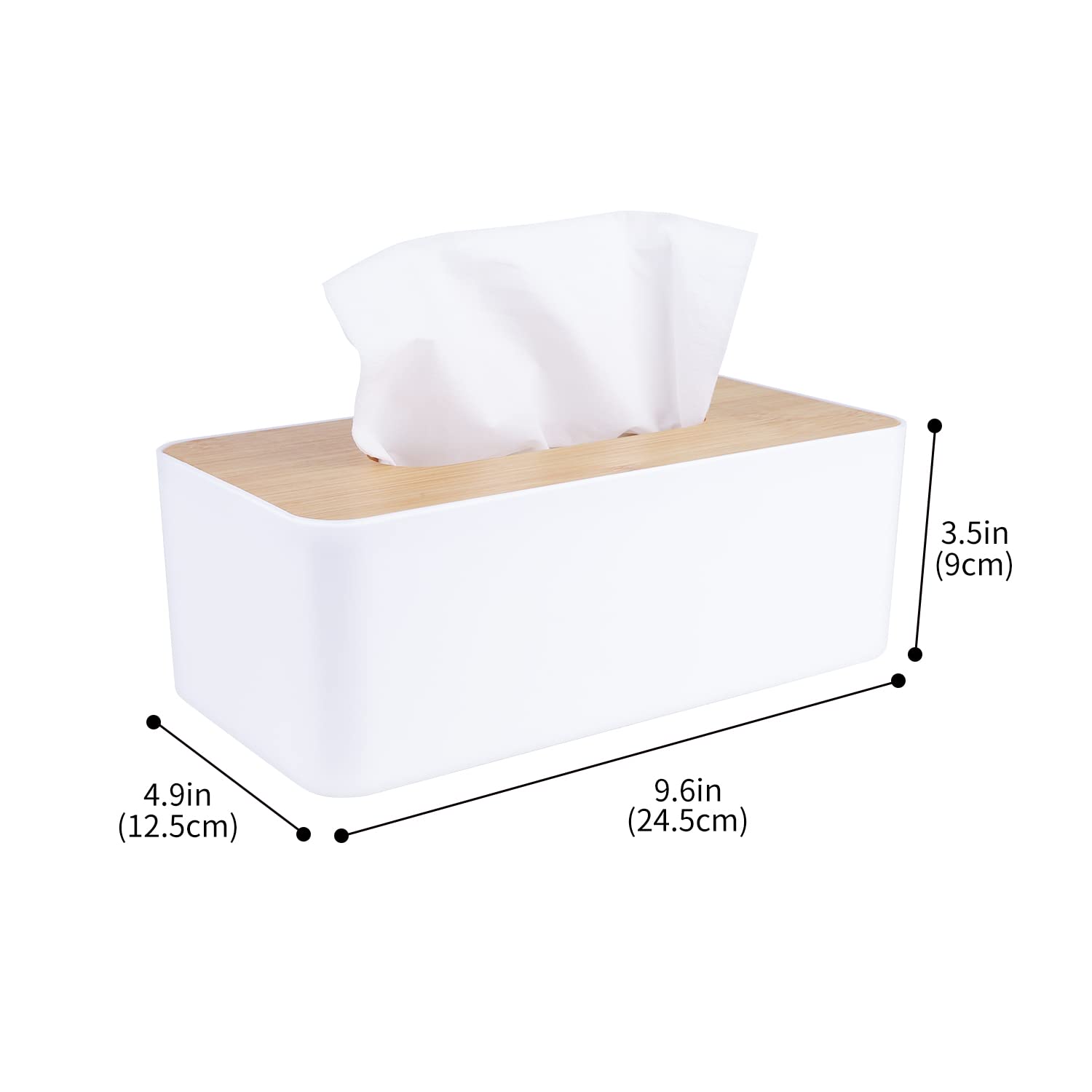 Tissue Box Cover,Tissue Holders,Tissue Box Holder For Bathrooms,Bamboo Cover Plate,Home And Office,9.7 * 5 * 3.6In (White)