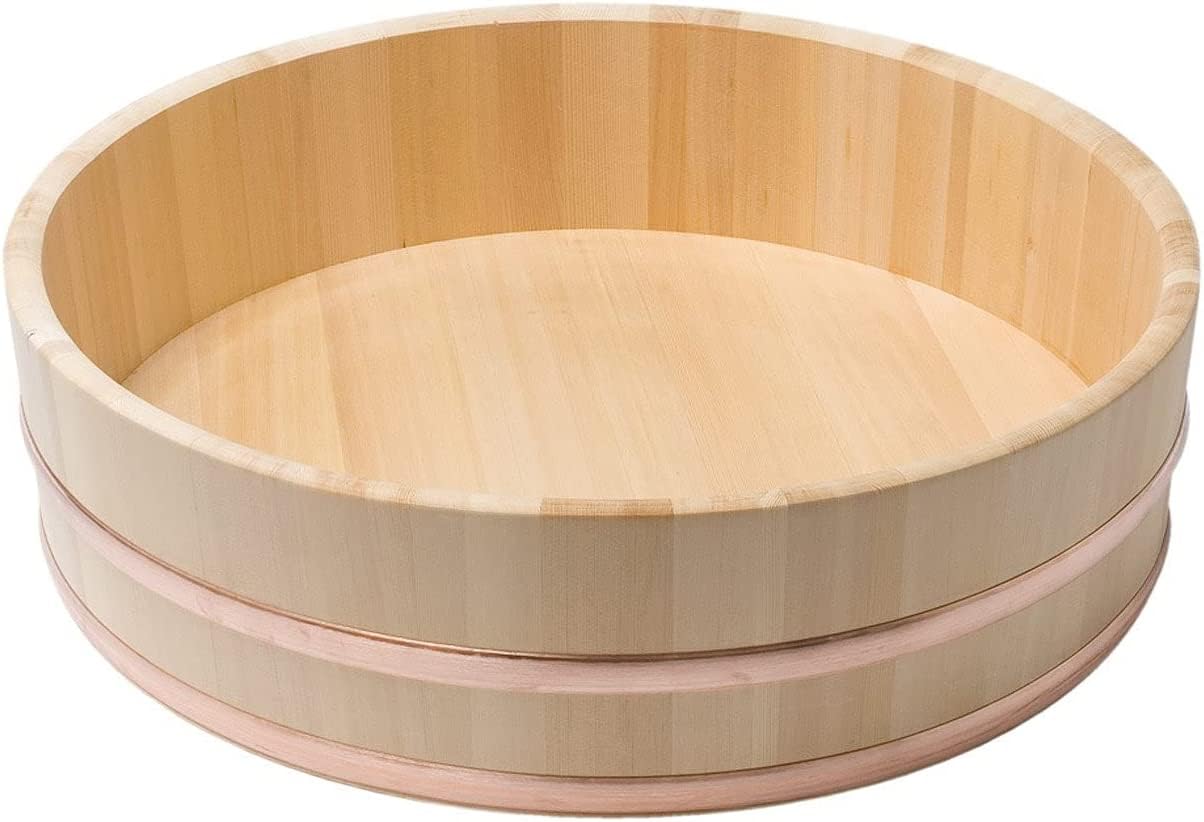 Japanbargain 2150, Japanese Wooden Hangiri Sushi Rice Mixing Bowl Tub For Sushi Restaurant Sushi Oke Sawara Cypress Wood 28-1/4