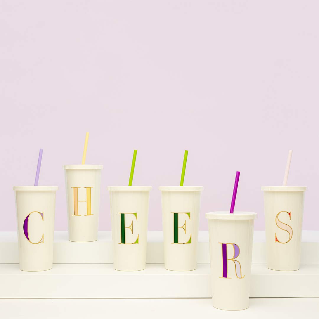 Kate Spade New York Insulated Initial Tumbler With Reusable Straw, 20 Ounce Acrylic Travel Cup With Lid, M (Blue)
