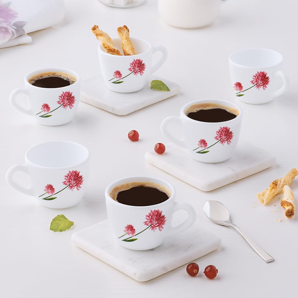 Larah By Borosil Belle Opalware Cup Set Of 6 Pcs | Tea/Coffee Cups 90 Ml | Microwave & Dishwasher Safe | Bone-Ash Free | Crocker