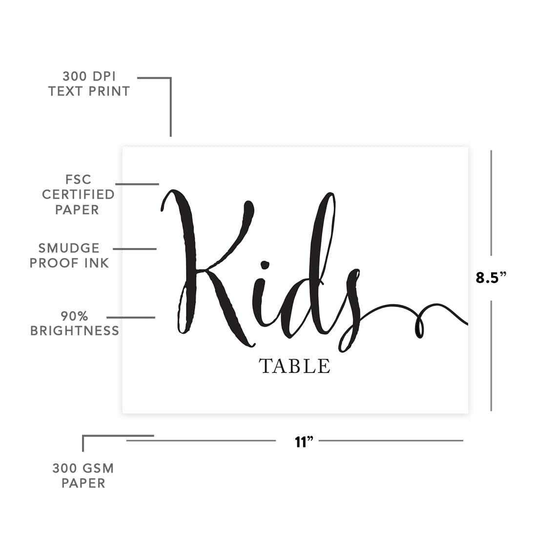 Andaz Press Wedding Party Signs, Formal Black And White Print, 8.5X11-Inch, Kids Table Sign, 1-Pack, For Company Holiday Parties