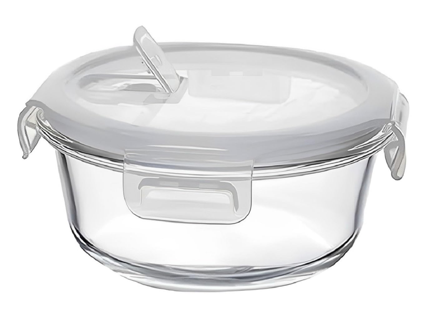 Indusbay Microwave Oven Safe Round Borosilicate Glass Food Storage Container Set With Air Vent Airtight Lid Leak Proof Bowl, Gla