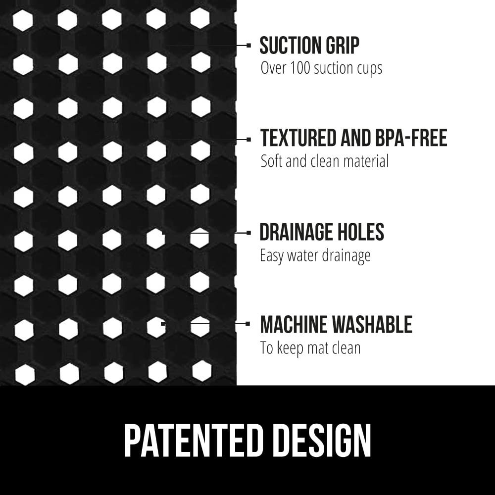 Gorilla Grip Patented Shower Stall Mat  21x21  Machine Washable  Square Bathroom Bath Tub Mats for Stand up Showers and Small Bathtubs  Drain Holes Keep Floor Clean  Suction Cups  Soft on Feet  Gray