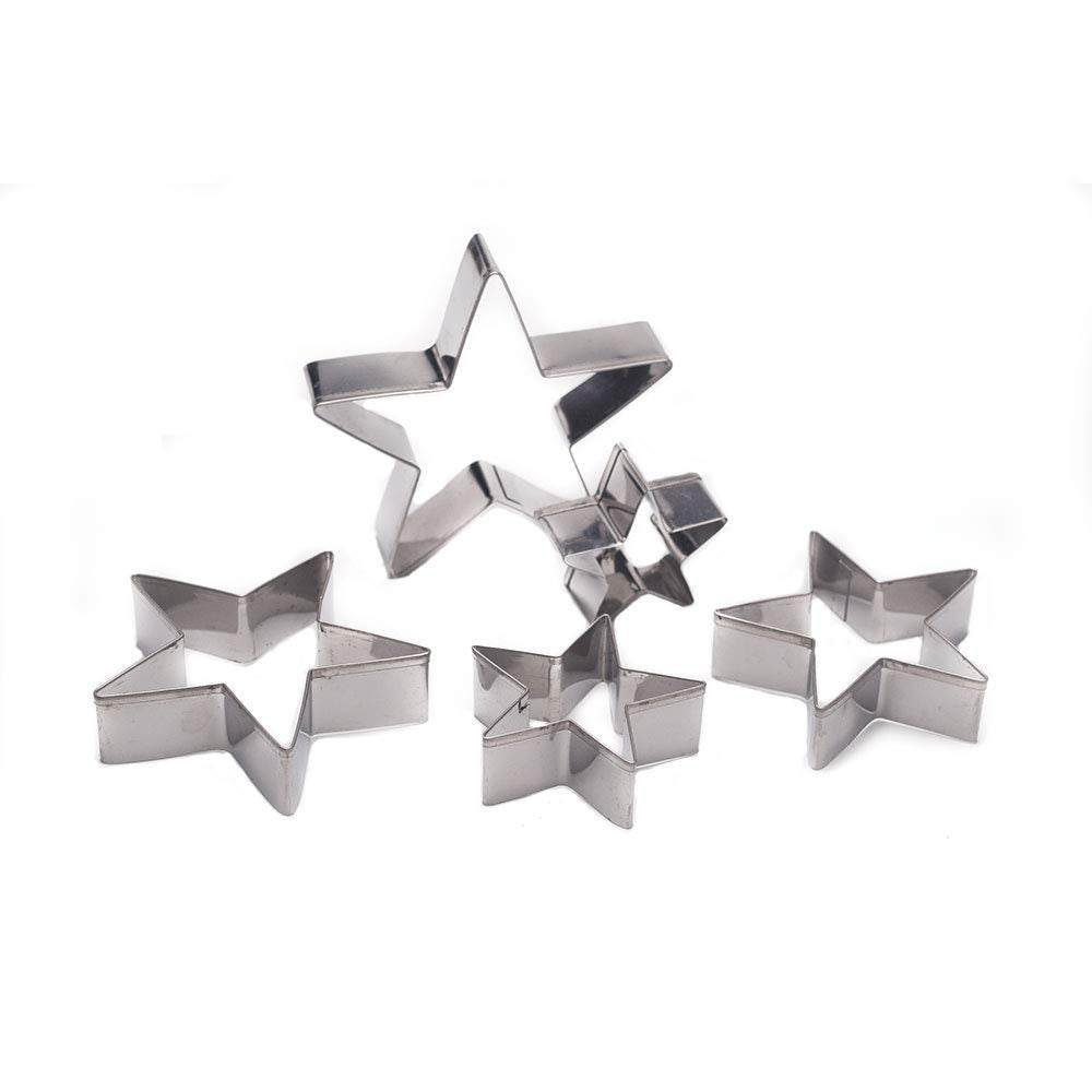 Dadam Star Cookie Cutters Set of 5 - Stainless Steel Five-Pointed Biscuit Molds for Cookies & Fondant - Silver