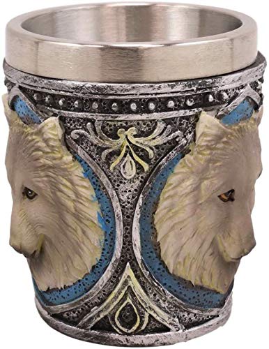 Ebros Pack Of 2 Full Moon Mythical Animal Spirit Gray And White Alpha Wolf Themed 2-Ounce Shot Glass Resin Housing With Stainless Steel Liners Wolves or Timberwolves Themed Souvenirs Favors