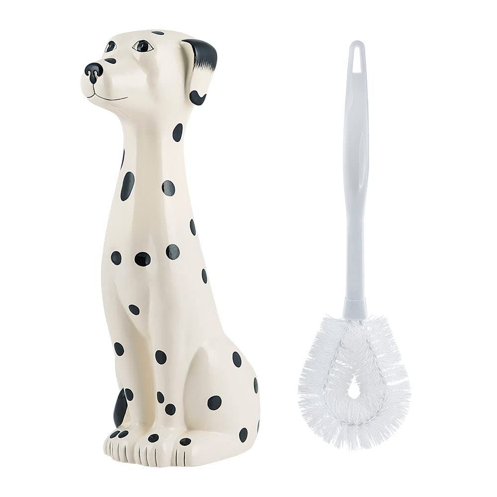 Allure Home Creation Dalmatian Dog Ceramic Toilet Brush Holder & Scrub Brush, 9.4” x 5.3” x 16.7”, Black & White, Model XBR