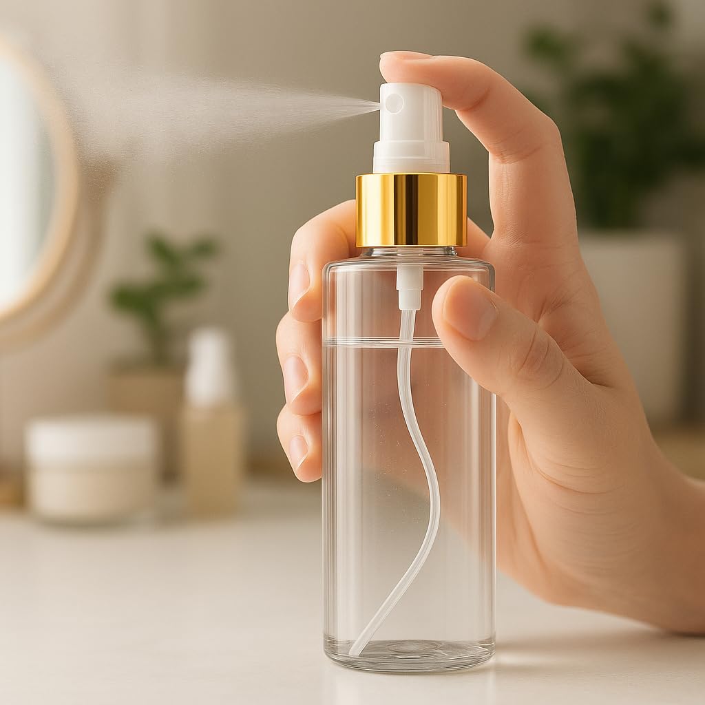 Bar5F Fine Mist Spray Bottle 4-Ounce Crystal-Clear And Firm Bpa-Free Gold Misting Cap 6-Pack