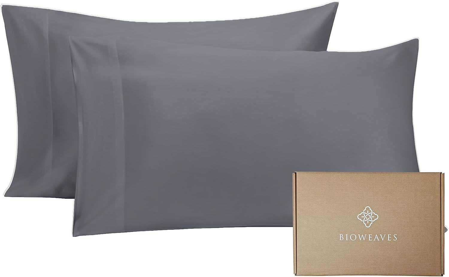 Bioweaves 100 Organic Cotton King Pillow Cases 300 Thread Count Soft Sateen Weave Gots Certified - King Size, Set Of 2, Grey