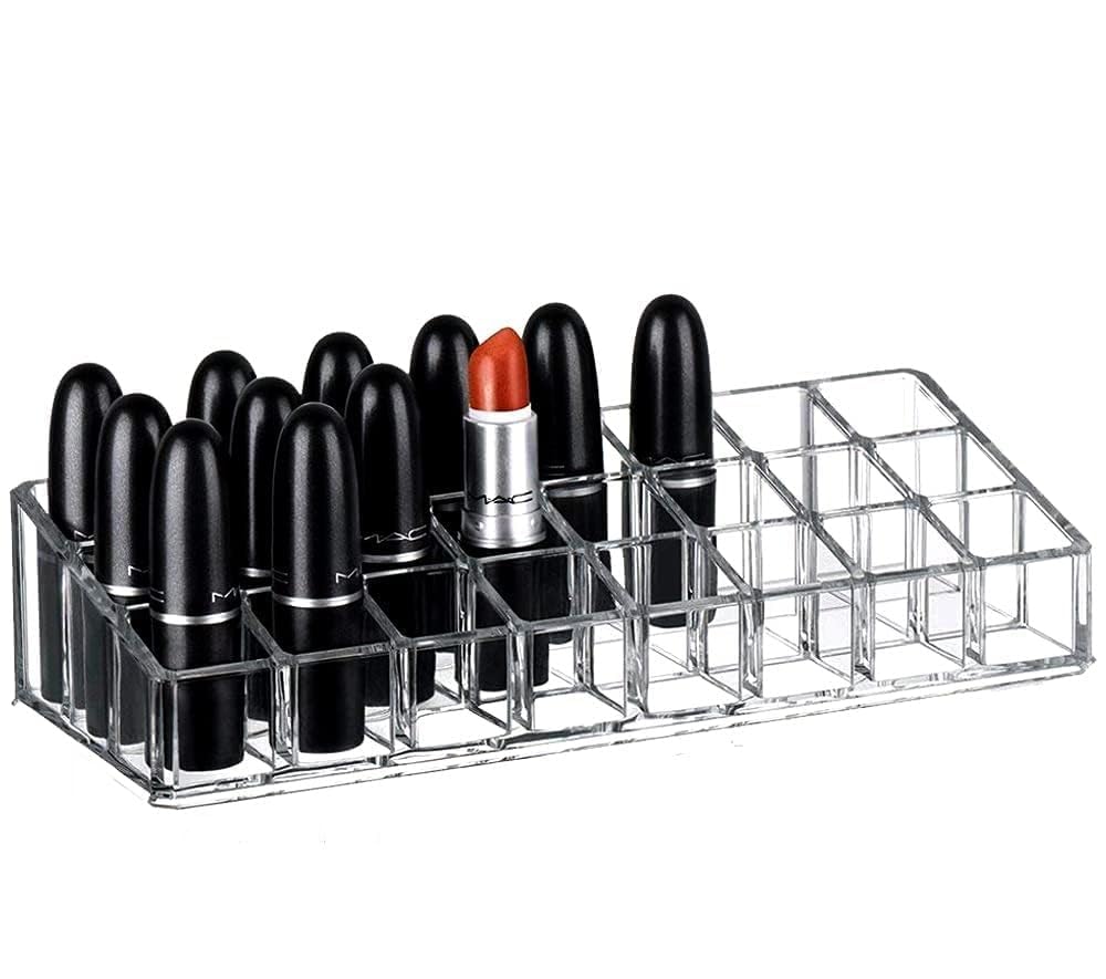 Skdbpm Kdr Plastic Cosmetic Shelf Stand Case Grid Squares Lipstick Holder Showcase Stand Organizer Makeup Storage Box (Transpare