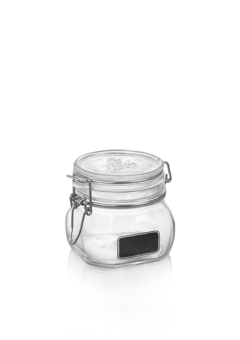 Bormiolio Rocco Clear Jar With Chalkboard, 17.5 Oz
