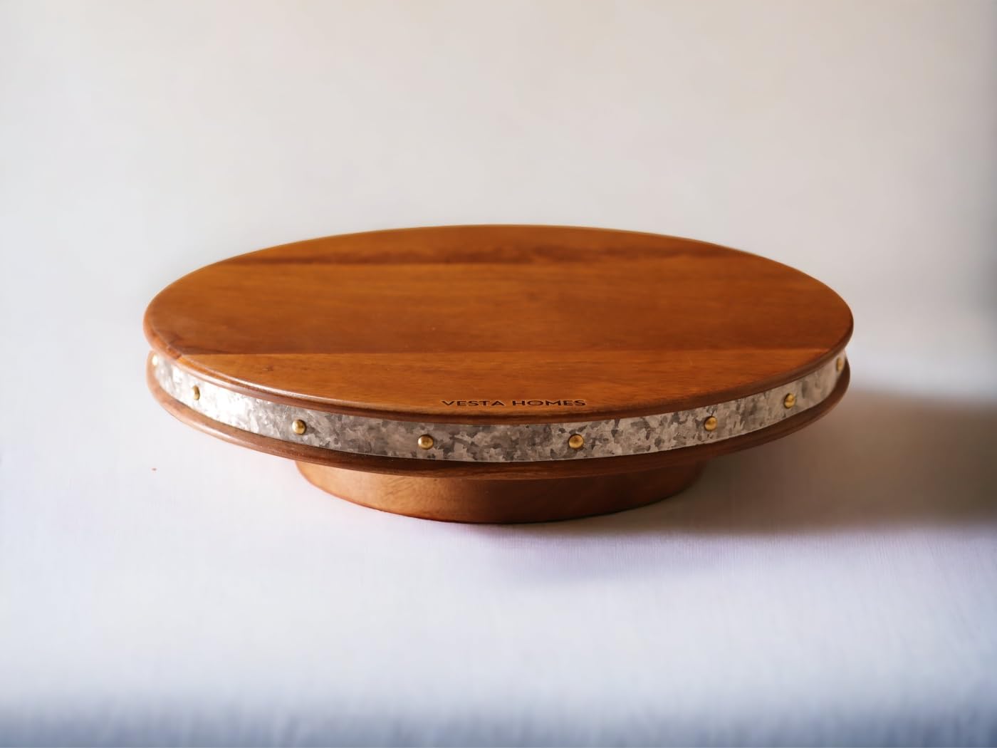 Vesta Homes Large Round Wooden 360 degree Rotating Cake Stand, Pizza Stand, Dessert Platter, Stand for Dining Table | Diameter 