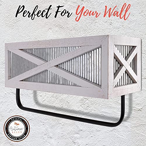 Autumn Alley Farmhouse Rustic Towel Rack Shelf Holder - Wood Towel Rack Basket Storage - Farmhouse Towel Holder For Rustic Bathr