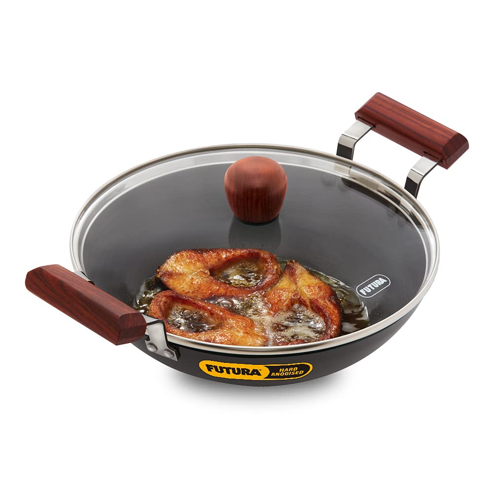 Hawkins Futura Aluminium DeepFry Pan with Glass Lid, 2.5 L, Black