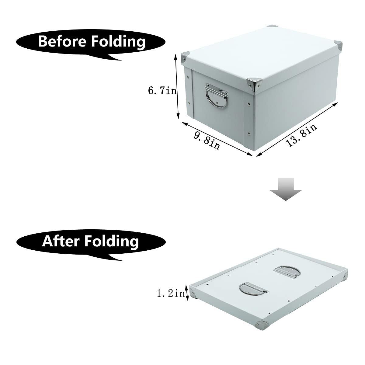 Guozi Collapsible Storage Box, Decorative Memory Box With Lid & Metal Reinforced Corners, Cardboard File Bin With Handles, Organ