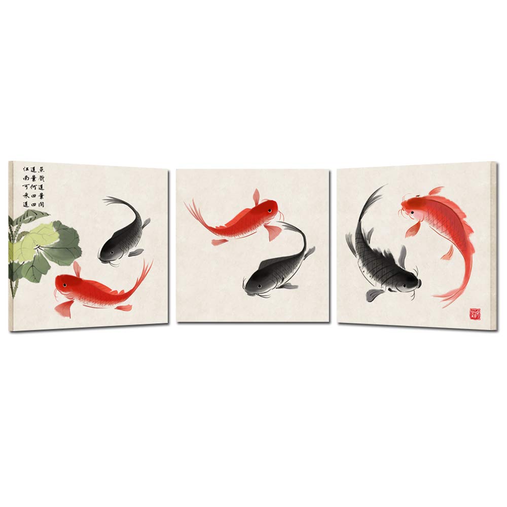 Kreative Arts Happy Fish 3 Piece Giclee Canvas Prints Wall Art Animals Pictures Traditional Chinese Paintings For Bedroom Kitche