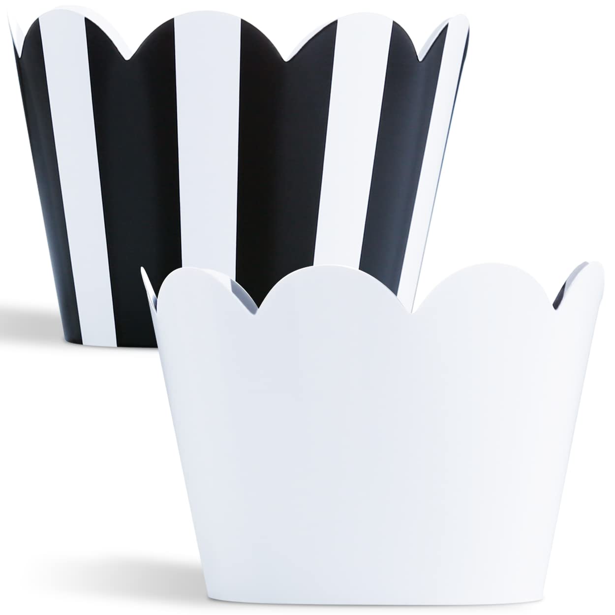 White Cupcake Wrappers 50 Count - Adjustable Black And White Cupcake Wrappers | Easy Reversible Black And White Stripe Cupcake W
