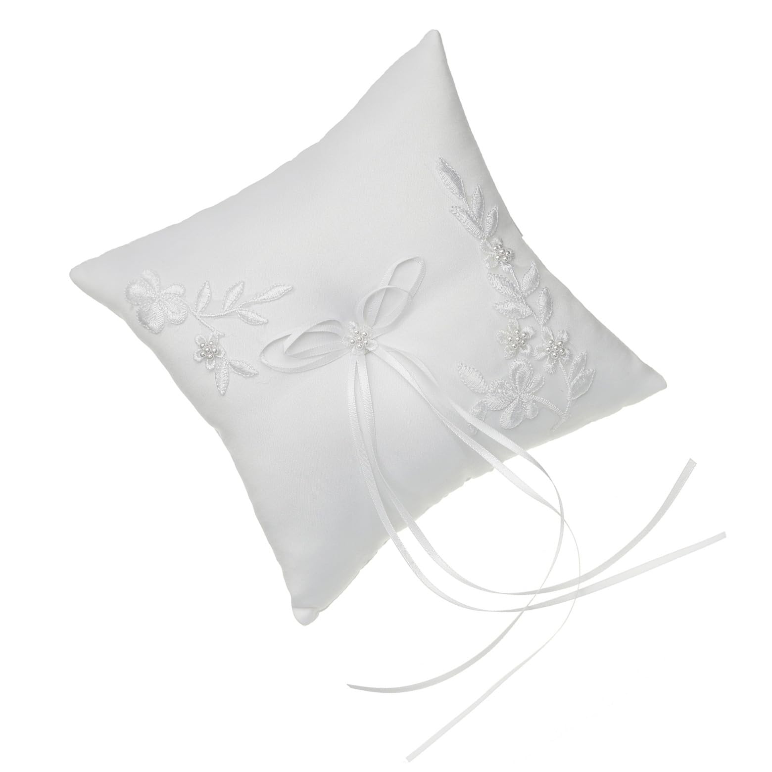 SAMKY Venus Jewelry Pearl Embroided Flower Leaves Wedding Ring Bearer Pillow 7 Inch x 7 Inch - White RP010W