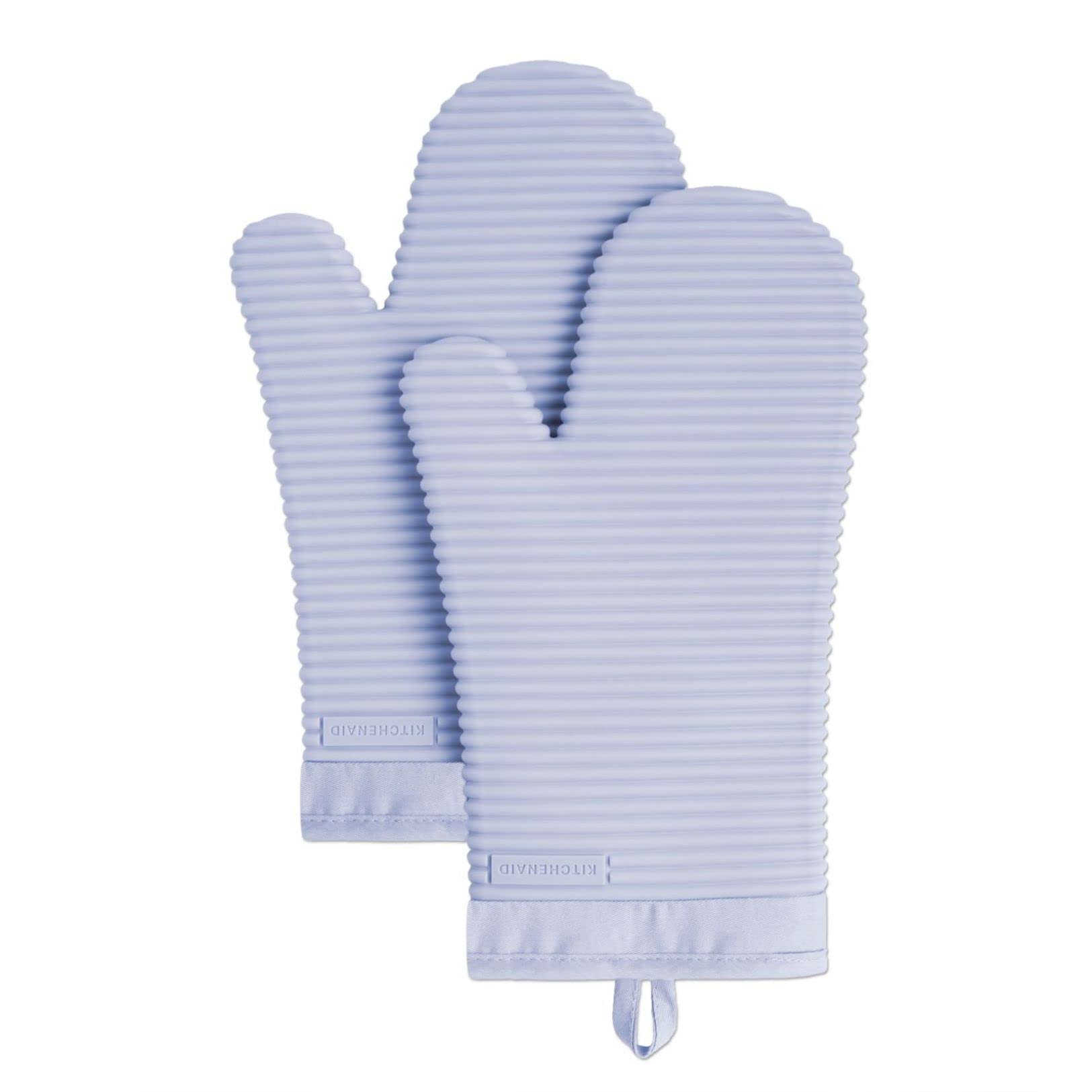 KitchenAid Ribbed Soft Silicone Oven Mitt Set, Lavender Cream 2 Count , 7.5x13