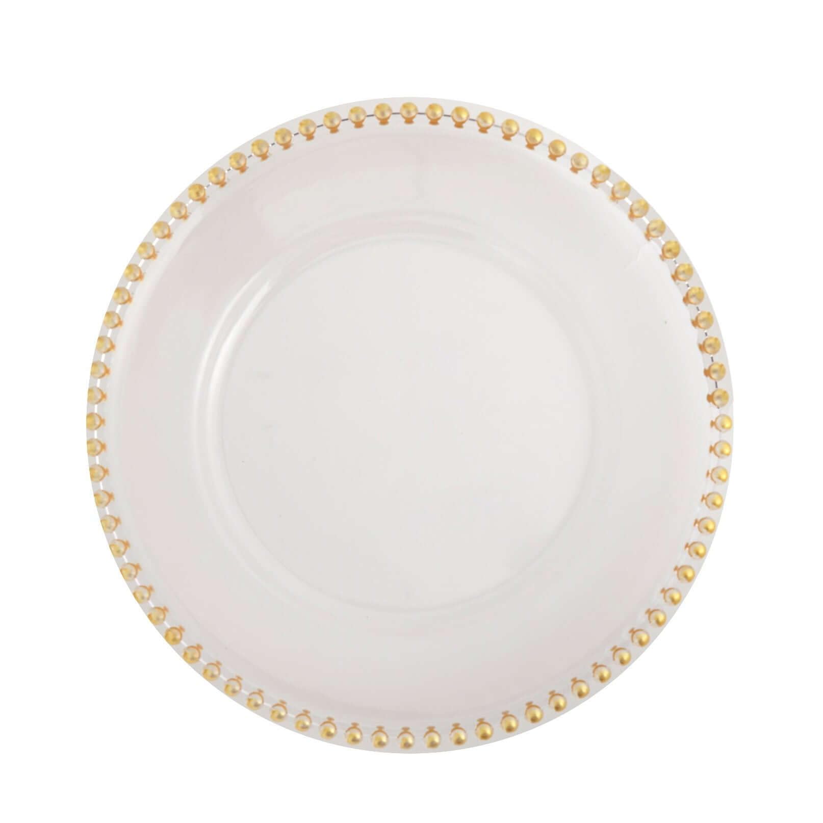 Tableclothsfactory 6 Pack 12'' Gold Clear Acrylic Round Charger Plates With Beaded Rim Dinner Charger Plates