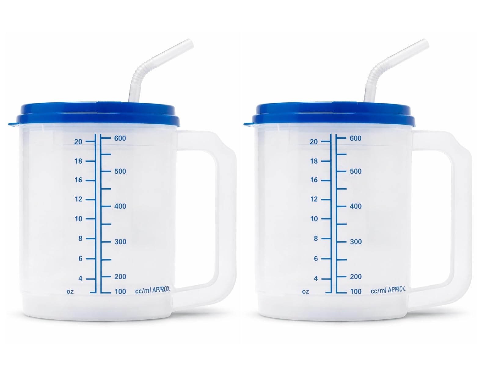20 oz Insulated Hospital Water Bottle with Handle  Hot & Cold Mug with Sipping Spout, Straw Slot & Measurement Markings (Pack o