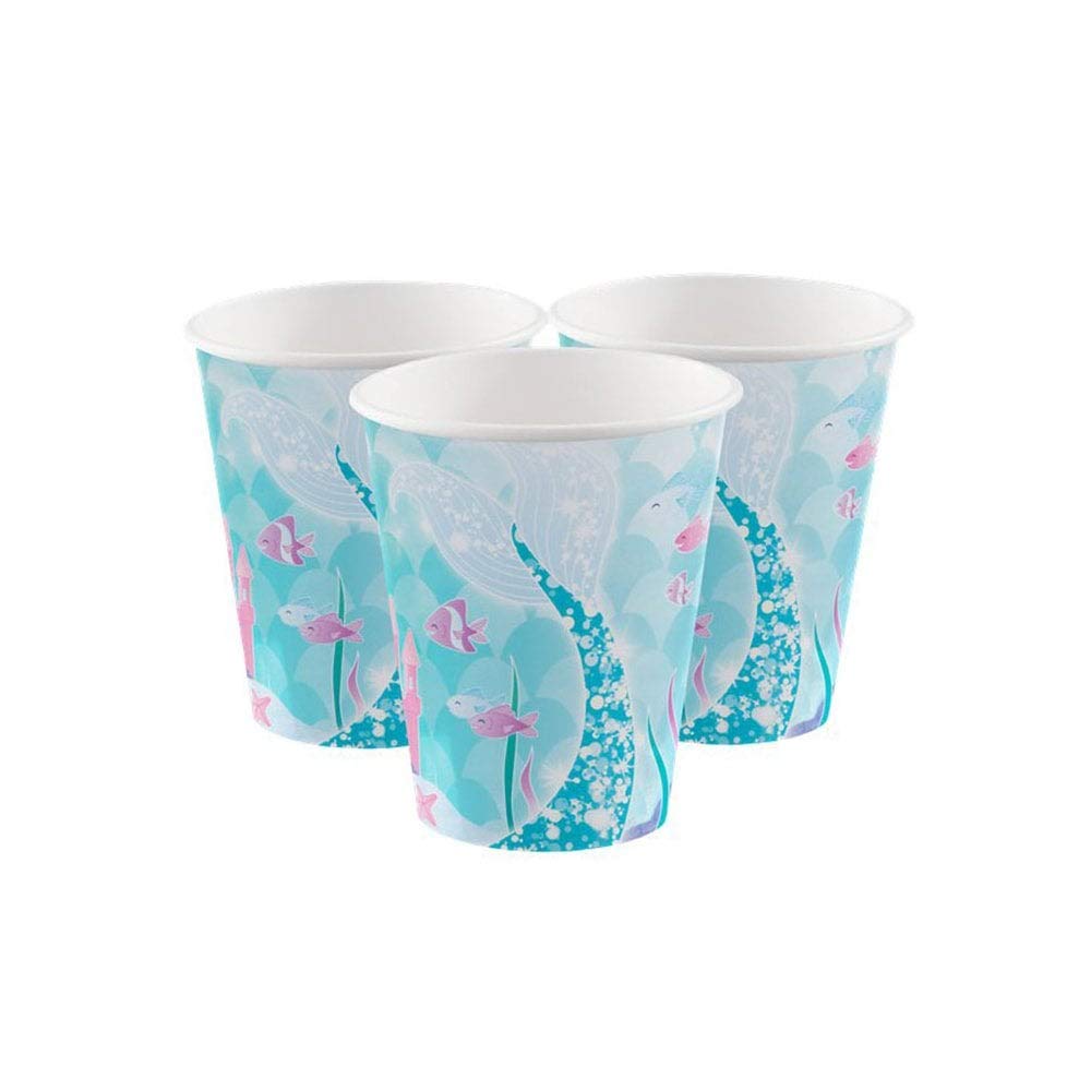 Mermaid Magic Paper Cups - 9 Oz (8 Pieces) - Dazzling, Eco-Friendly Cups For Enchanting Celebrations & Ocean-Themed Parties