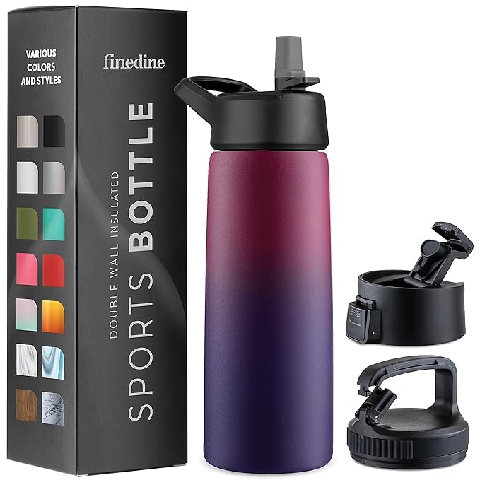Finedine Triple Walled, Insulated Water Bottles With Straw - 750 Ml Stainless Steel Metal Bottle With Leak Proof Lids - Ideal Fo