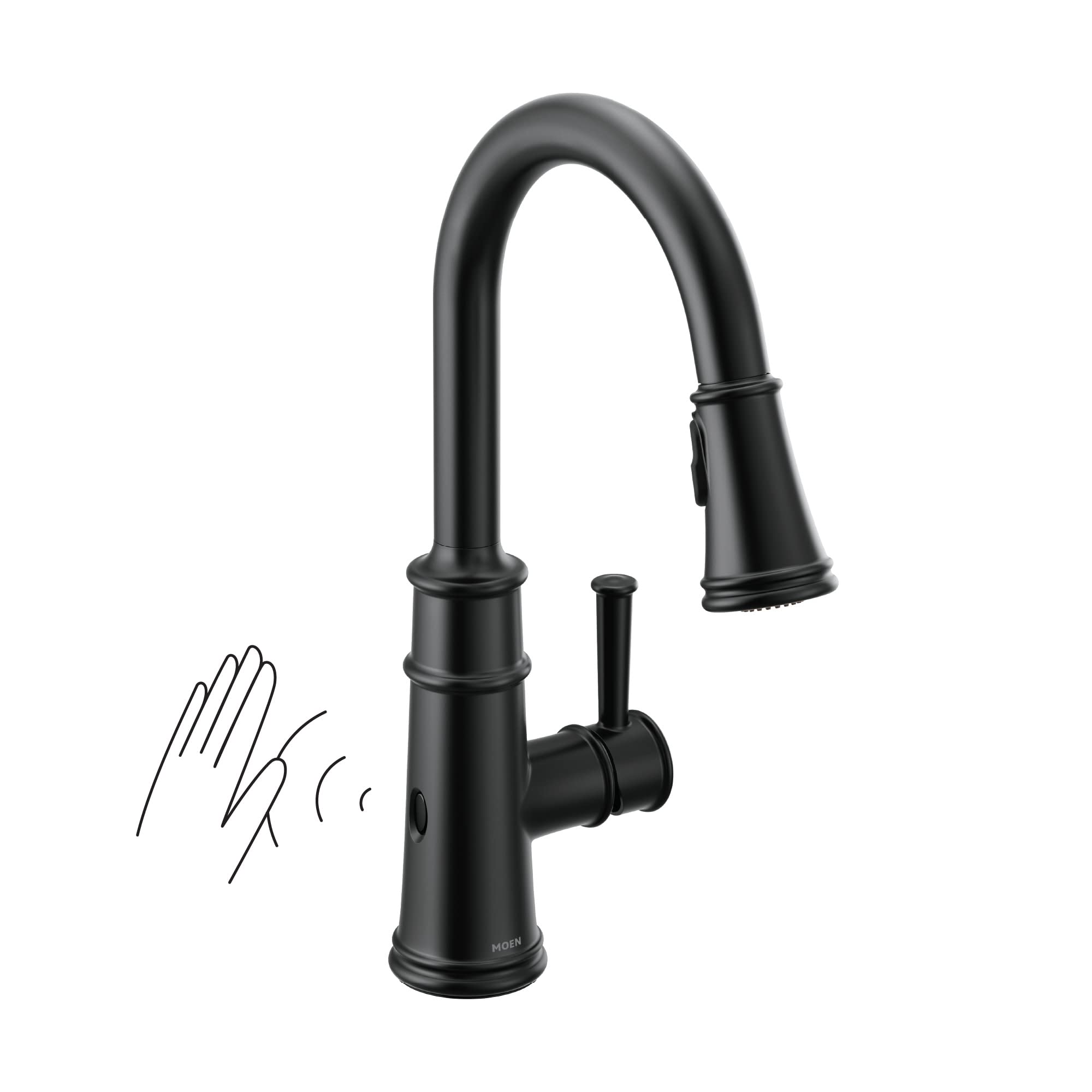 Moen 7260EWBL Belfield Motionsense Wave Sensor Touchless One Handle Pulldown Kitchen Faucet Featuring Power Clean, Matte Black