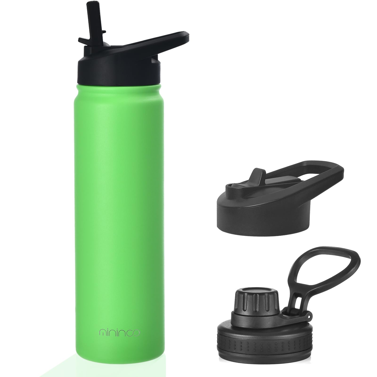 mininoo 24 oz Insulated Water Bottle with Straw, Stainless Steel Double Wall Vacuum with Straw Lid & Chug Lid, Leak Proof, BPA F