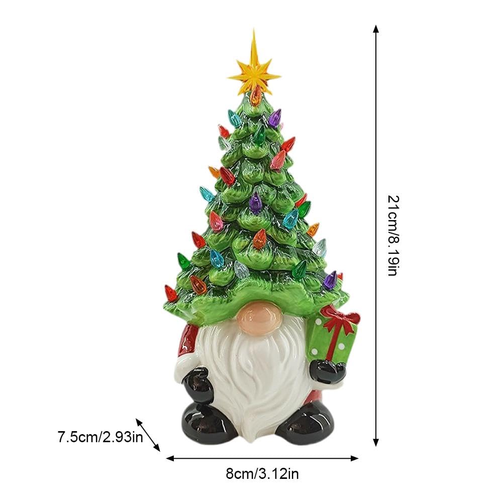 Lighted Christmas Gnomes Decorations, 8 Inch Faceless Old Man Ceramic Christmas Tree, Small Mini Prelit Xmas Holiday Decor for T