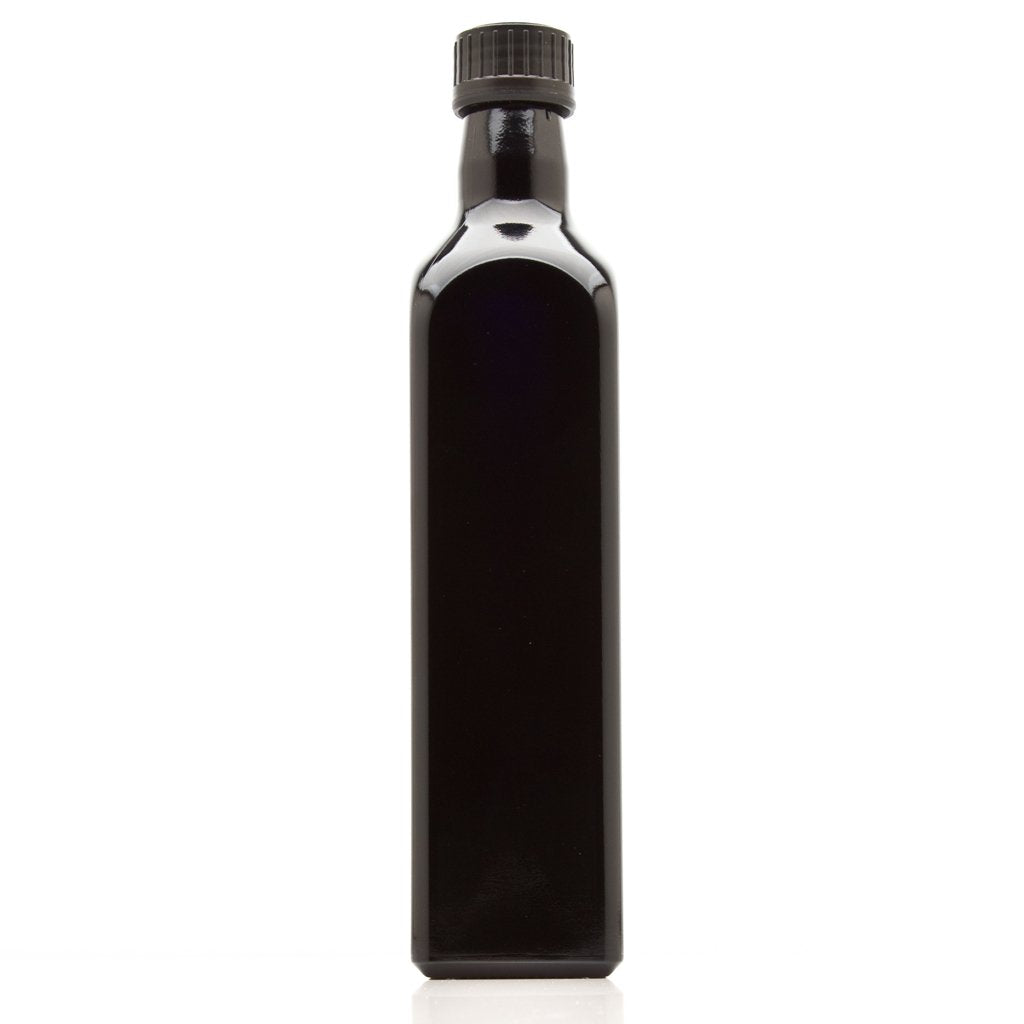 Infinity Jars 500 Ml (17 Fl Oz) Black Ultraviolet Square Glass Oil Bottle With Plastic Pour Spout