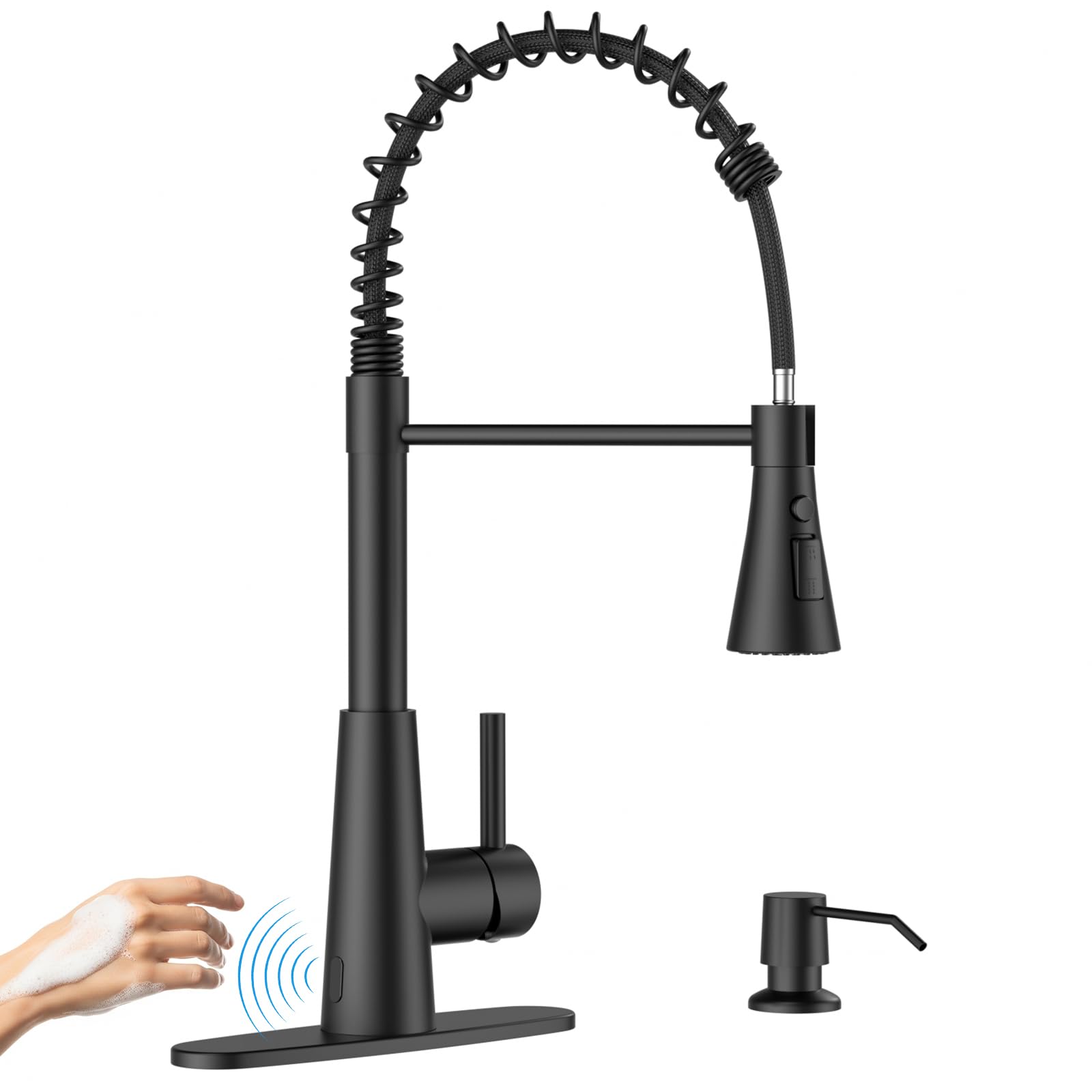 APPASO Pull Down Kitchen Faucet Touchless Black, Motion Sensor Activated Automatic Kitchen Faucet, High Arc Commercial Pre-Rinse