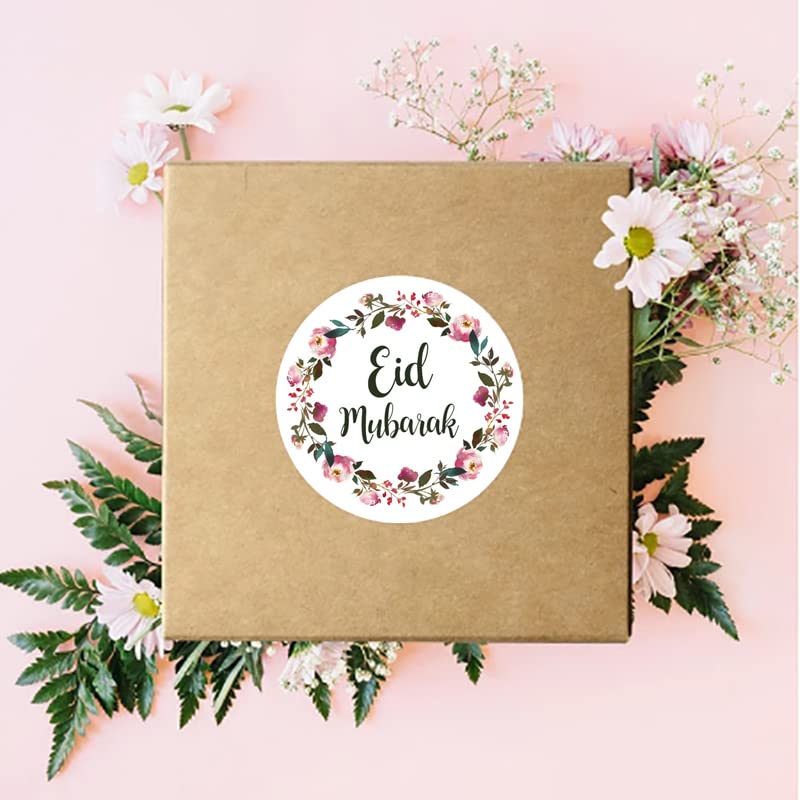 Swyoun 96Pcs Eid Mubarak Stickers With Garland Signs Eid Party Decorations Ramadan Party Supplies(Rose)