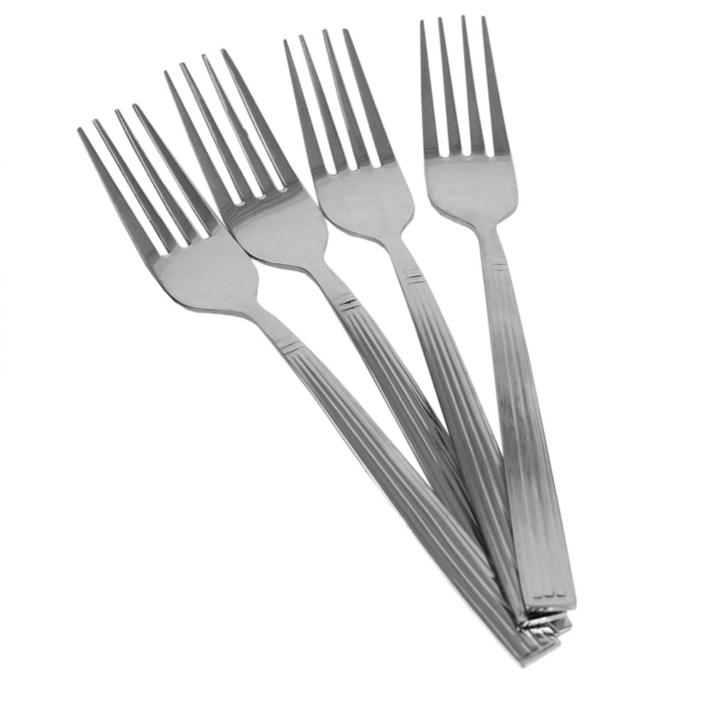 Home Basics Eternity Mirror Finish 4 Piece Stainless Steel Cutlery Flathware, Silver (Dinner Fork)