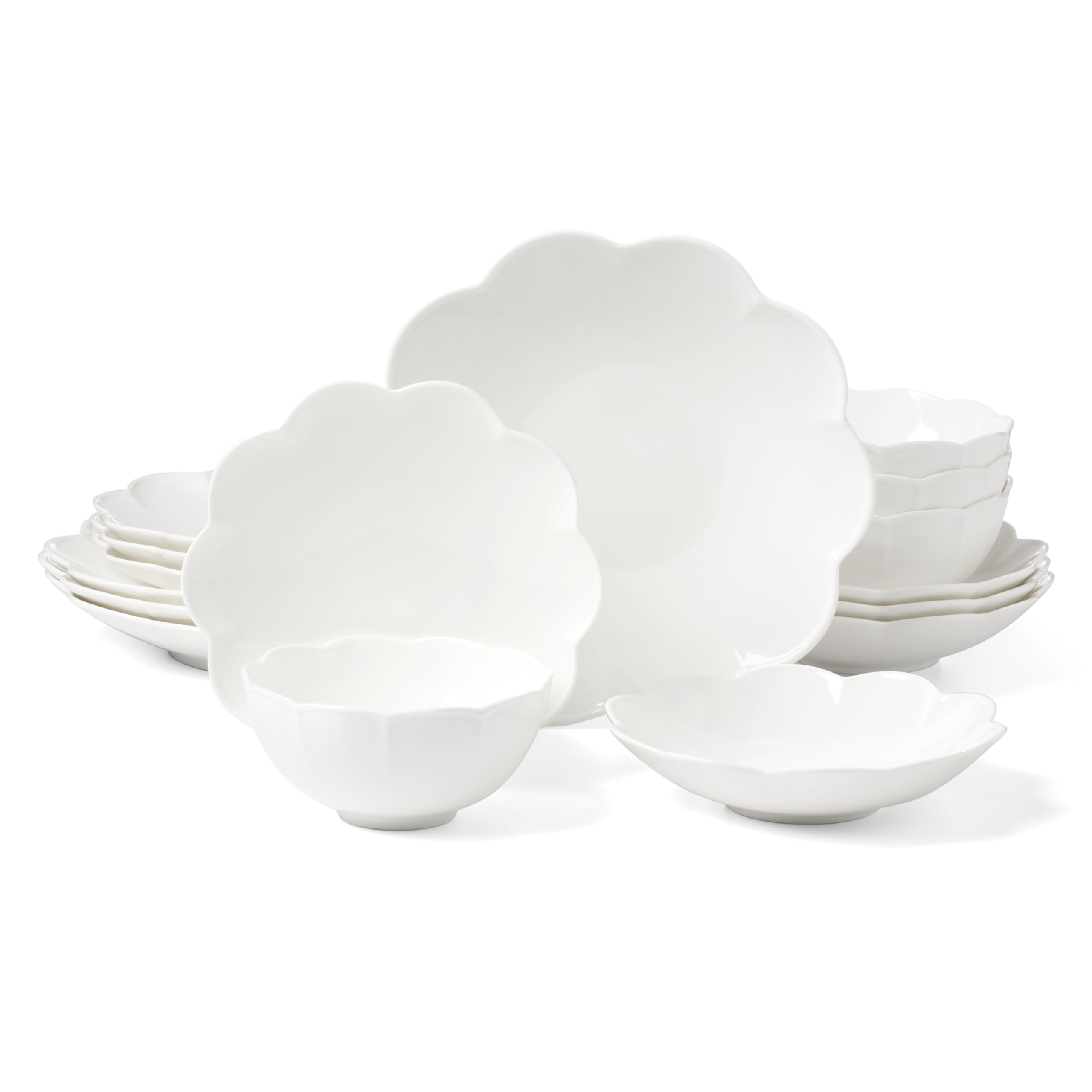 Lenox Dinnerware Set, Studio 1414 Scallop 16-Piece Set, Service For 4, Bone China Material, Dishwasher & Microwave Safe, Home An